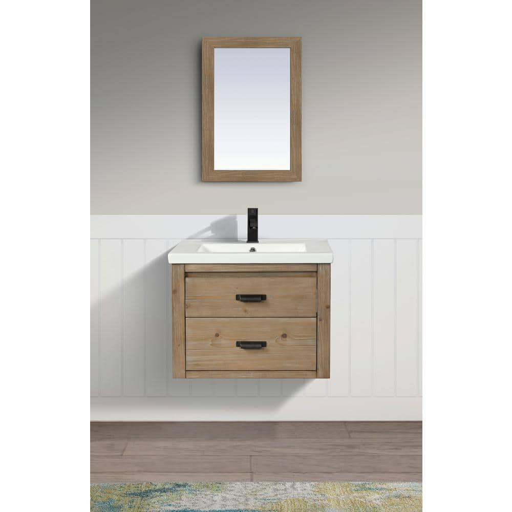 Kane 24" Weathered Fir Floating Bathroom Vanity with Ceramic Sink