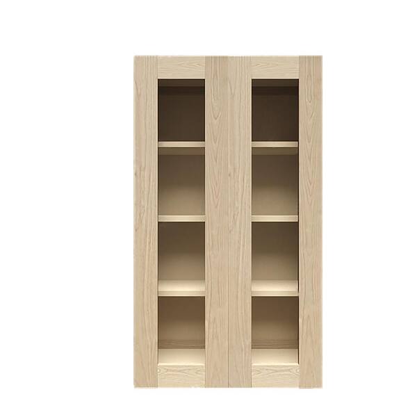 LIFEART CABINETRY Lancaster Shaker Assembled 30 in. x 42 in. x 12 in. Wall Cabinet with 2 Mullion Doors in Natural Wood