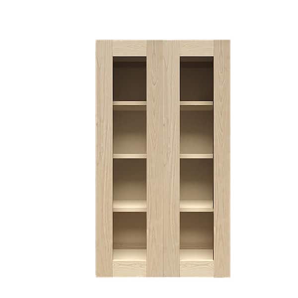 LIFEART CABINETRY Lancaster Shaker Assembled 36 in. x 42 in. x 12 in. Wall Cabinet with 2 Mullion Doors in Natural Wood