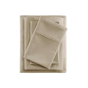 600 Thread Count 4-Piece Khaki Cooling Cotton Full Sheet Set