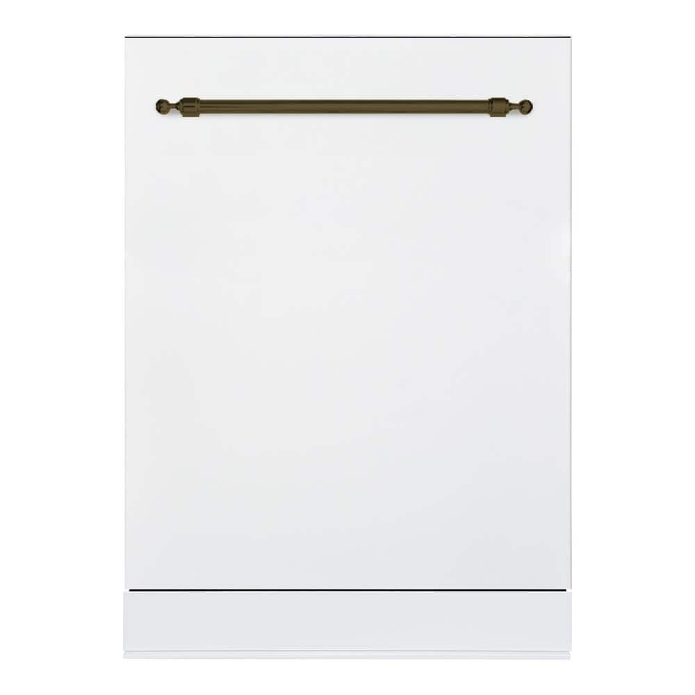 Classico 24 in. Dishwasher with Stainless Steel Metal Spray Arms in Color White with Bronze handle
