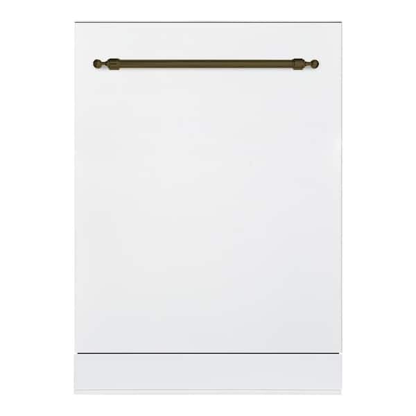 Hallman Classico 24 in. Dishwasher with Stainless Steel Metal Spray Arms in Color White with Bronze handle