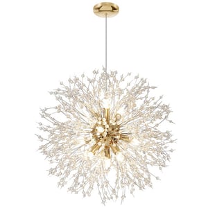 8-Light 15.7 in. Dia Gold Dandelion Firework Chandelier Crystal Starburst Pendant Light