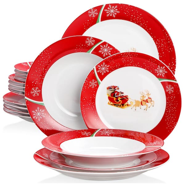 VEWEET Christmasdeer 18-Piece Multi-colors Porcelain Christmas Dinnerware Set (Service for 6)