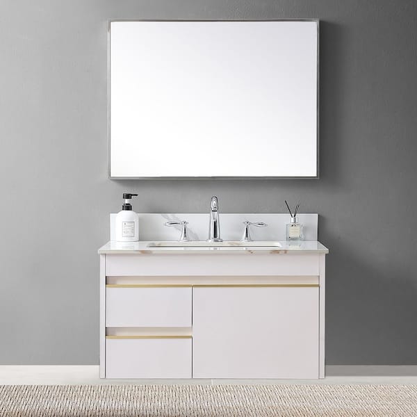Unbranded 31 in. W x 22 in. D Engineered Stone Composite White Rectangular Single Sink Bathroom Vanity Top in Carrara Gold