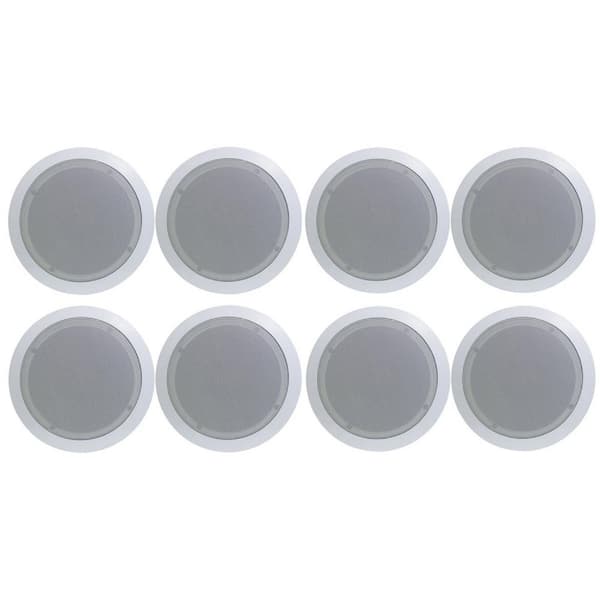 PYLE 5.25 in. 150-Watt Round White In Ceiling Wall Flush 8-Speakers 4 x ...