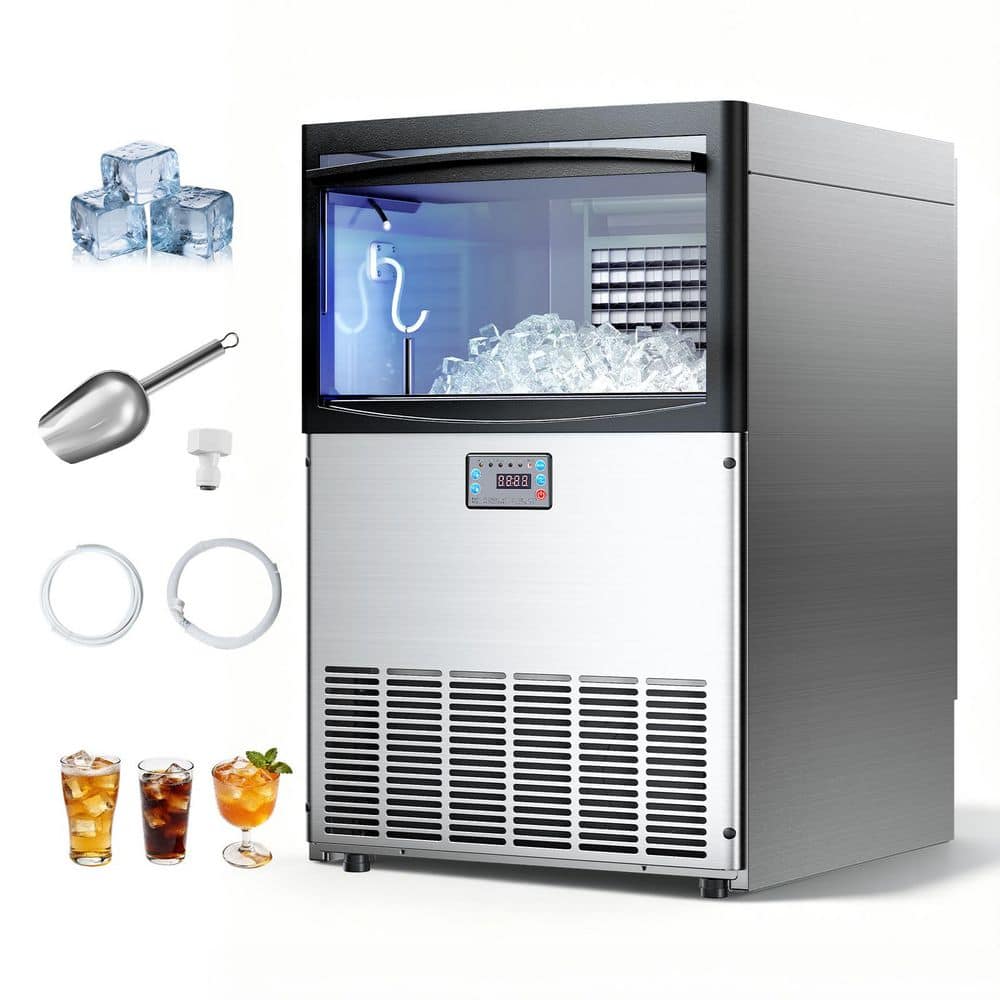 200 lbs./24H Commercial Ice Maker 55 Full Size Cubes 22.52 in.W Freestanding Ice Machine with 50 lbs. Capacity Silver