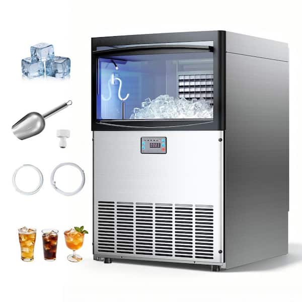 200 lbs./24H Commercial Ice Maker 55 Full Size Cubes 22.52 in.W Freestanding Ice Machine with 50 lbs. Capacity Silver