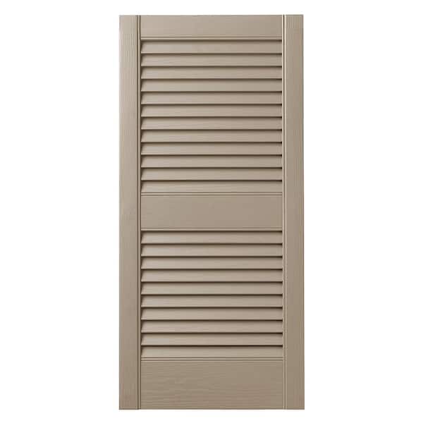 15 in. x 43 in. Open Louvered Polypropylene Shutters Pair in Pebblestone Clay