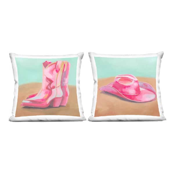 Stupell Industries Pink Theme Cowgirl Fashion Pink Print Polyester 18 in. X 18in. Throw Pillow, Set of 2