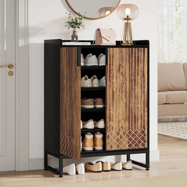 41 in. H x 29.52 in. W Black Wood Shoe Storage Cabinet 5-Tier Shoe Rack Organizer Cabinet, Freestanding Storage Cabinet