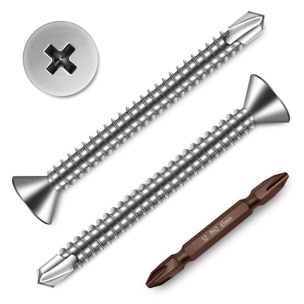 #10 x 2 in. Silver 410 Stainless Steel Phillips Flat Head Self Drilling Sheet Metal Screws (100-Pack)