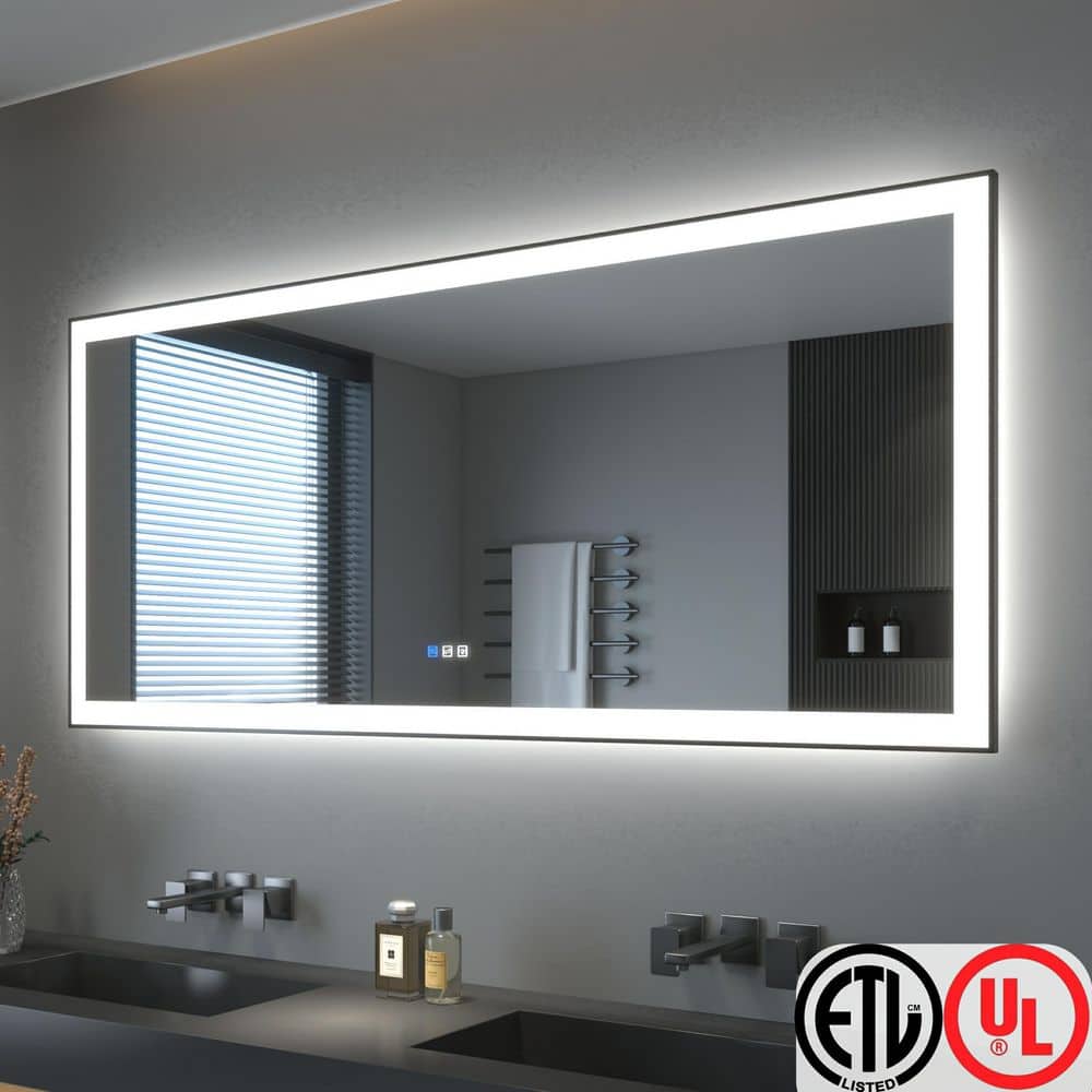 72 in. W x 32 in. H Rectangular Framed LED Anti-Fog Wall Bathroom Vanity Mirror in Black with Backlit and Front Light price history on PriceWatchPro
