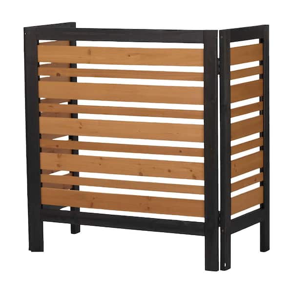 3-Panel Outdoor Brown and Black Air Conditioner Fence Screen, Wood Privacy Fence