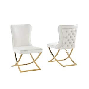 Titan Beige/Gold Velvet Dining Chairs (Set of 2)