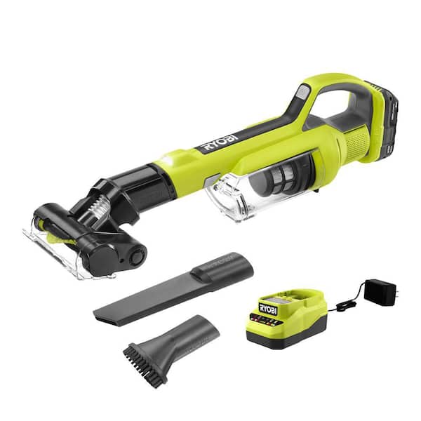 RYOBI ONE+ 18V Cordless Hand Vacuum with Powered Brush Kit with 2.0 Ah Battery and Charger