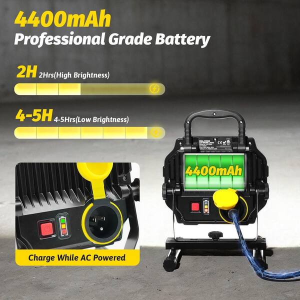 50W 6000 Lumen LED Flood Work Light Dual-Power Corded Battery
