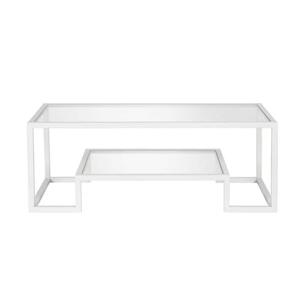 Meyer&Cross Athena 45 in. White/Clear Rectangle Glass Top Coffee Table with Shelf