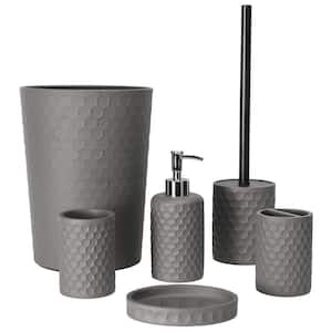 6-Piece Bathroom Accessory Set with Toiletbrush Holder, Dispenser, Trash Can, Toothbrush Holder, Toilet Brush in Gray