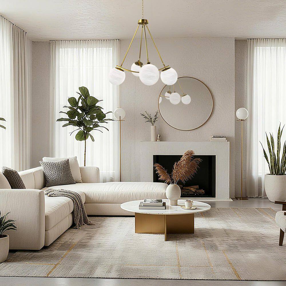 4-Light 32.8 in. Brass Modern Sputnik Dimmable Chandeliers Ceiling Lights Foyer Bedroom Lighting with Cloudy Glass Shade price history on PriceWatchPro