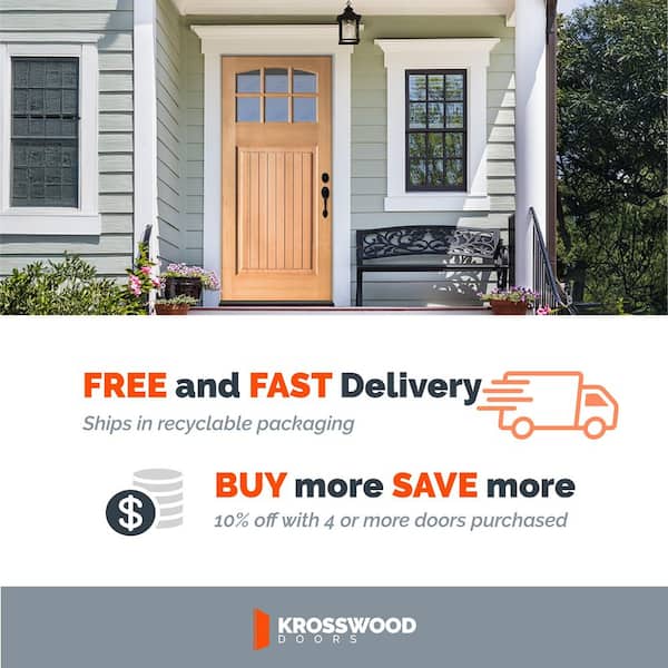 36 in. x 80 in. Craftsman Reversible 6 Lite Arch Top Clear Glass Window V-Groove Unstained Hemlock Wood Front Door Slab