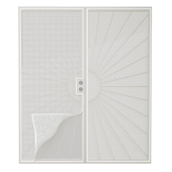 72 in. x 80 in. Reversible Hinging White Surface Steel Security Door w/ Perforated Metal Screen and Bug Net without Lock