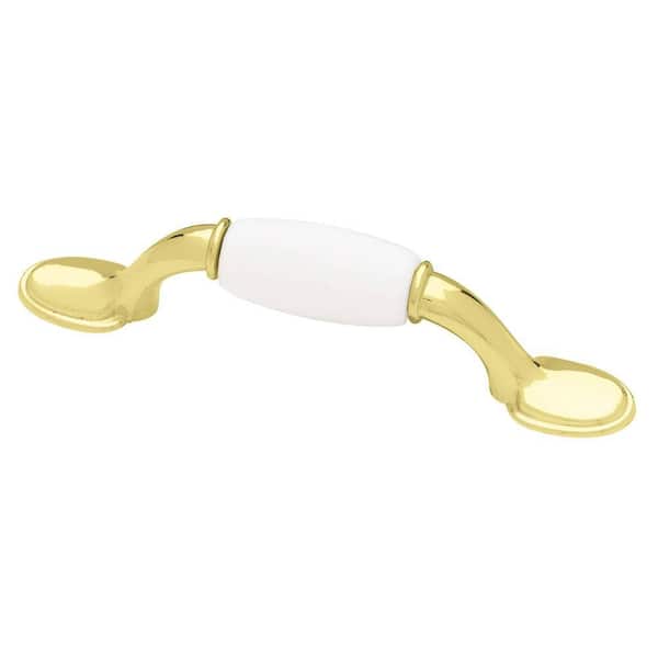 Liberty 3 in. (76mm) Polished Brass with White Ceramic Insert Spoon Foot Cabinet Drawer Pull