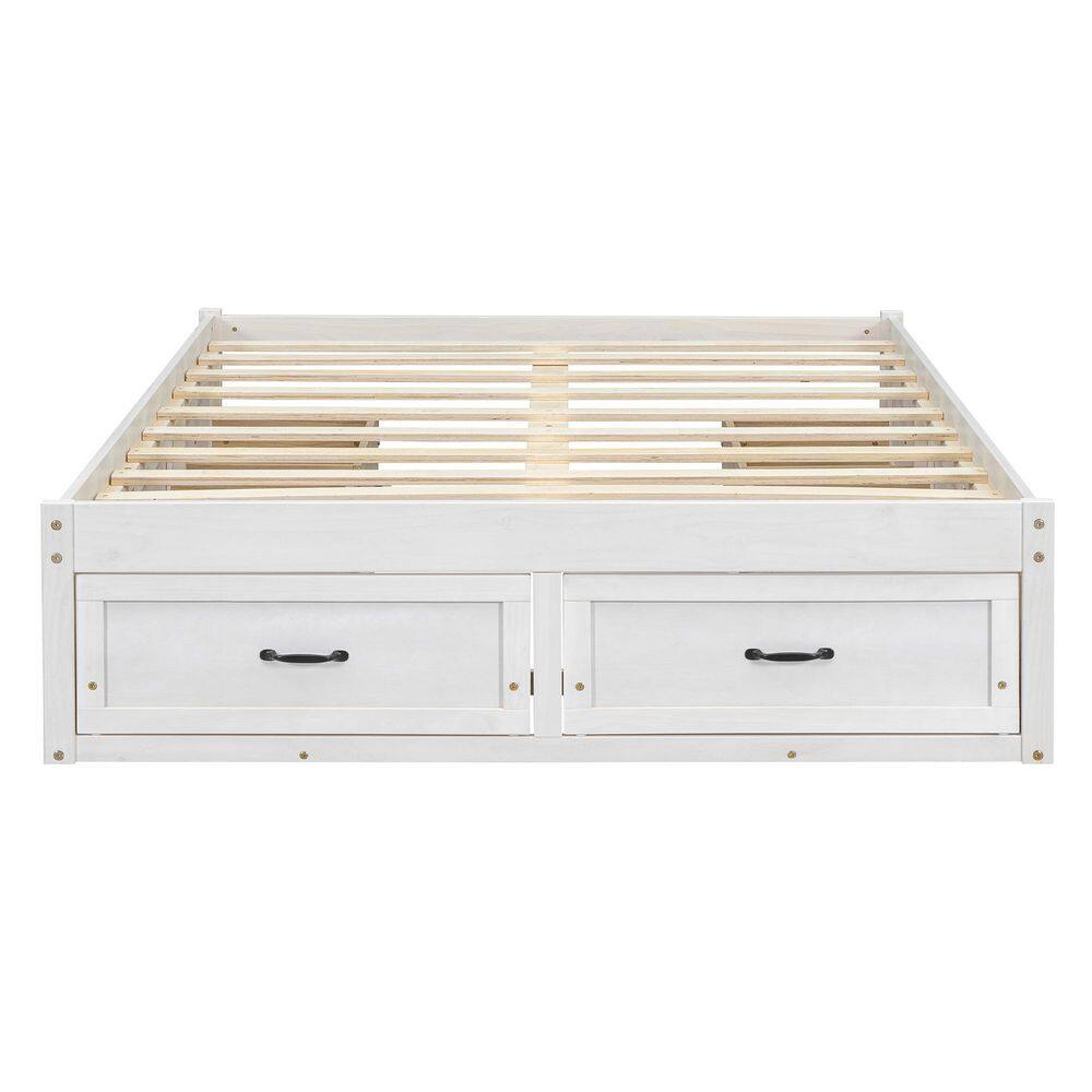 Antique White Wood Frame Queen Size Retro Platform Bed with 6 Storage Drawers - thumbnail 4