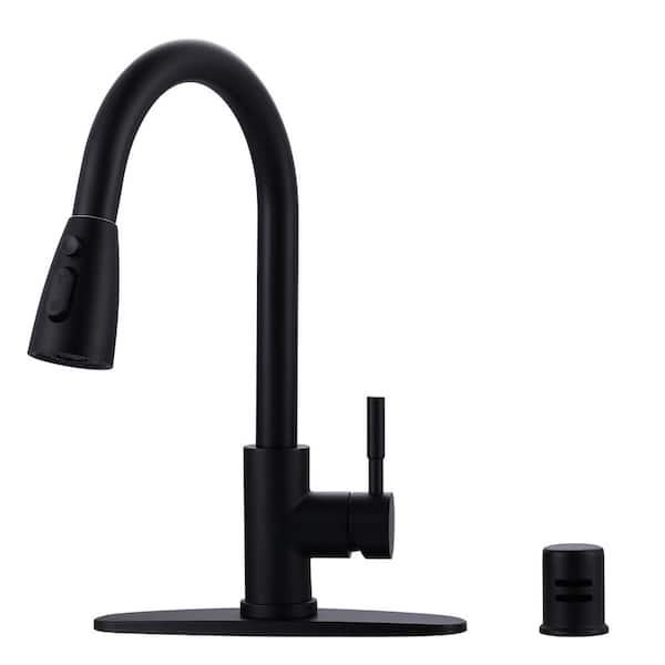 ALEASHA Single Handle Pull Down Sprayer Kitchen Faucet with Air Gap Kit in Matte Black