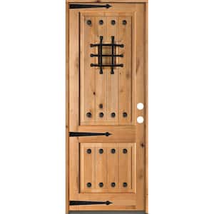 30 in. x 96 in. Mediterranean Knotty Alder Square Top Clear Stain Left-Hand Inswing Wood Single Prehung Front Door