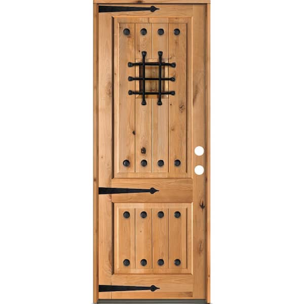 Krosswood Doors 32 in. x 96 in. Mediterranean Knotty Alder Square Top Clear Stain Left-Hand Inswing Wood Single Prehung Front Door