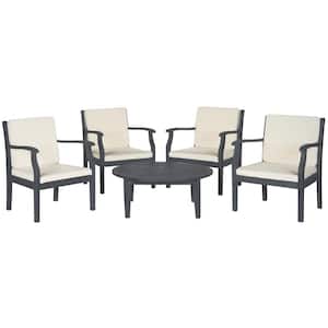 Colfax Ash Gray 5-Piece Wood Patio Conversation Set with Beige Cushions