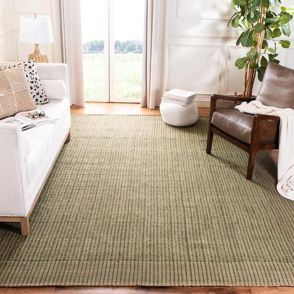 Natural Fiber 10 ft. x 14 ft. Charcoal/Green Border Area Rug