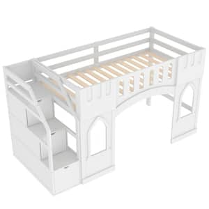 White Twin Size Platform Bed with Storage Staircase