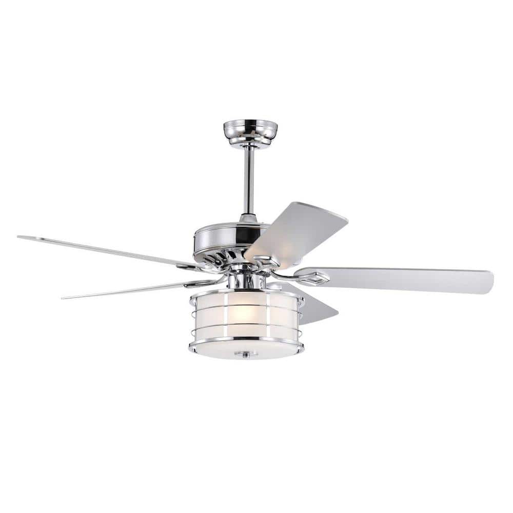 52 in. Indoor Downrod Mount Chrome Ceiling Fan with Light and Remote Contro