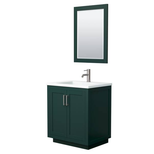 Wyndham Collection Miranda 30 in. W x 22 in. D x 34.25 in. H Single Sink Bath Vanity in Green with Matte White Solid Surface Top and Mirror
