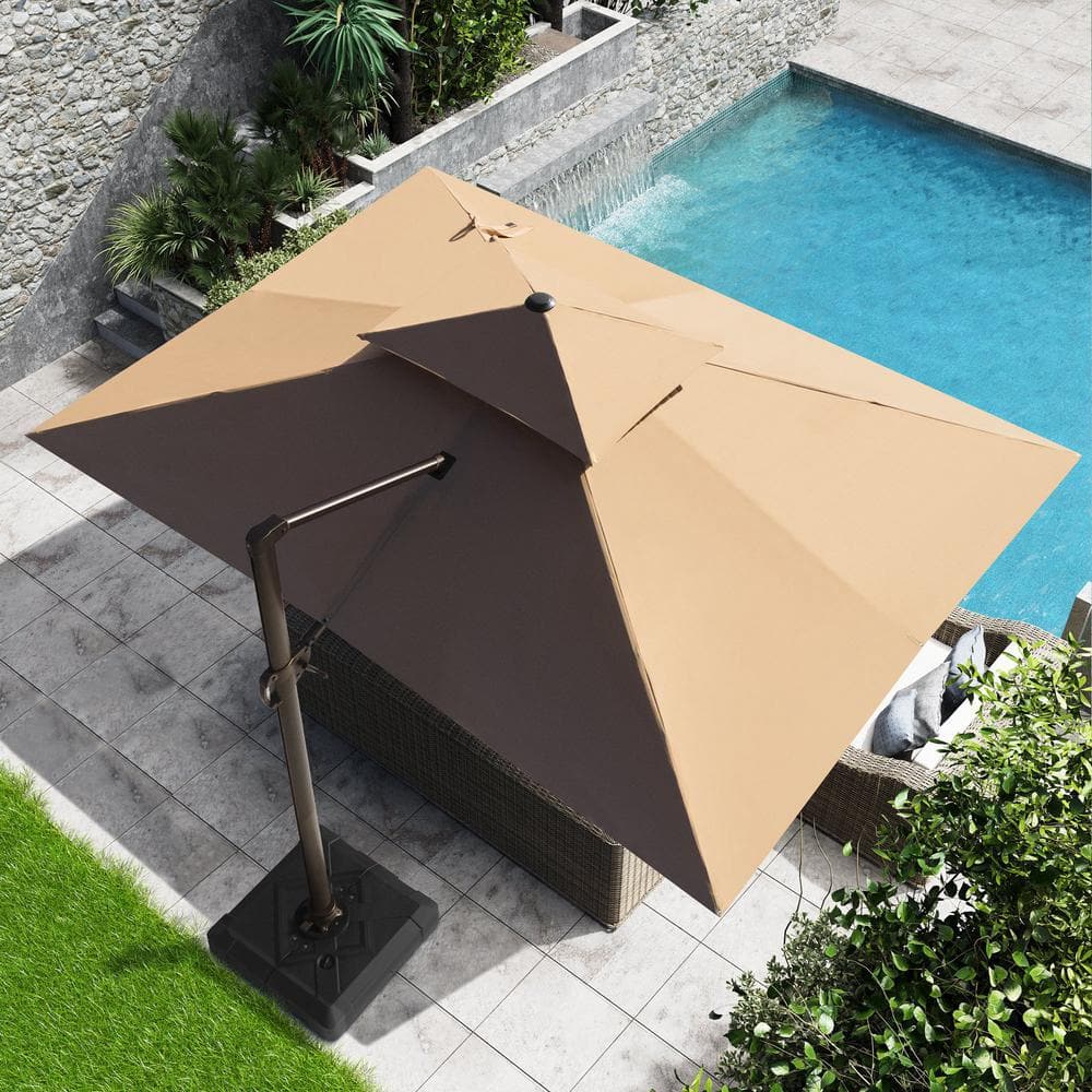 Tan 13 x 10 ft Double Top Cantilever Patio Umbrella with Metal Frame