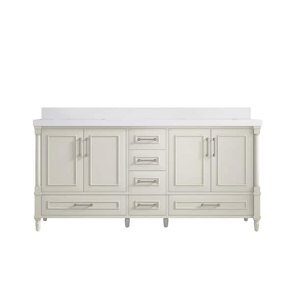 Willow Collections Hudson 72 in. Double Sink Freestanding Alabaster Bath Vanity with White Quartz Top Unassembled