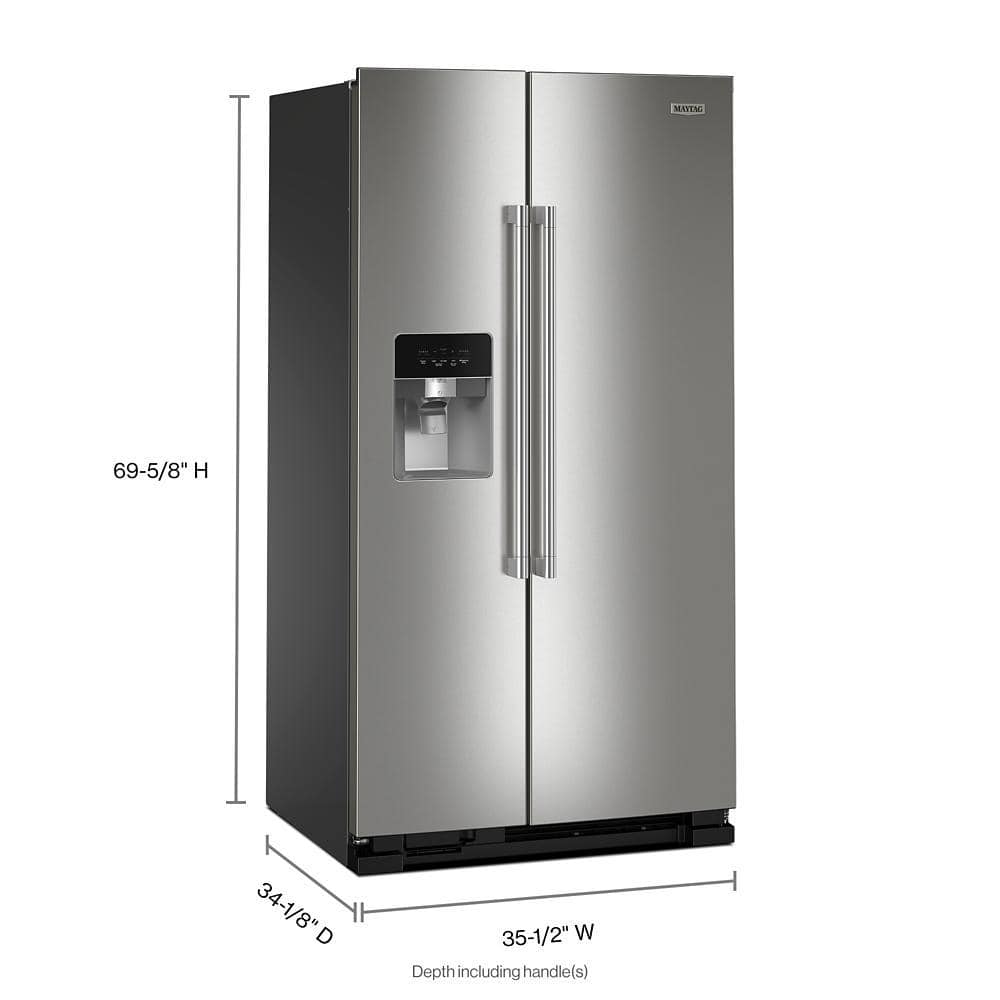 Maytag 36 In. Wide Side-By-Side Refrigerator, 25 Cu. Ft. In Fingerprint-Resistant Stainless Finish on Fridge.com