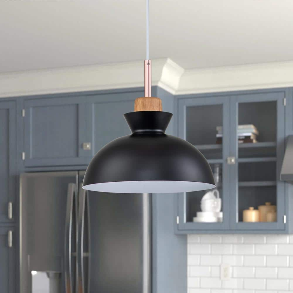 RRTYO Matisse 1-Light Black Single Dome Pendant Light with Metal Shade