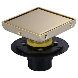 Square Shower Drain 6 Inch Brushed Gold Floor Drain with Tile Insert Grate 304 Stainless Steel with Hair Strainer