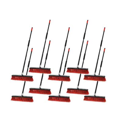24 in. Red Multi-Surface 2-in-1 Squeegee Push Broom (10-Pack)