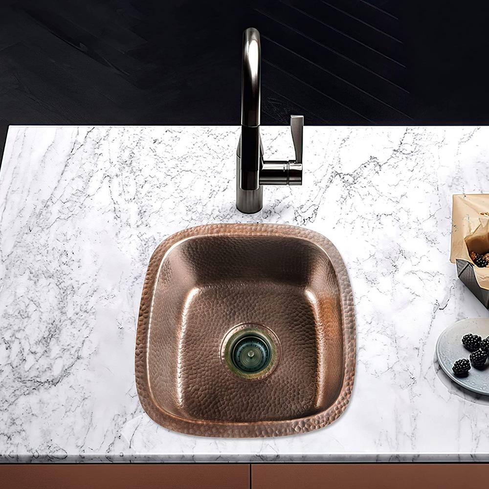 Hand Hammered Copper 15" Square Single Bowl Sink