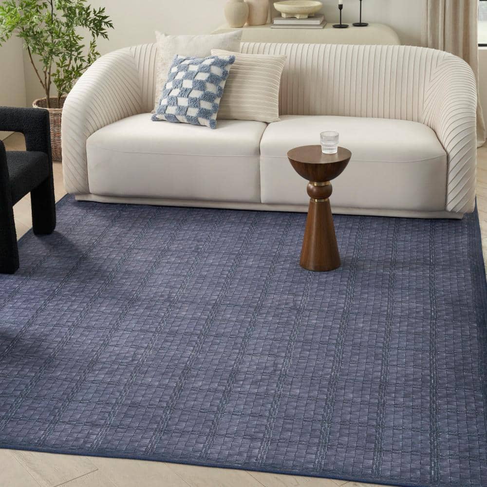 Navy Blue Abstract Cotton Synthetic 8' x 10' Area Rug