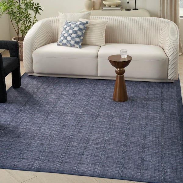 Washables Navy Blue 8 ft. x 10 ft. Geometric Contemporary Area Rug