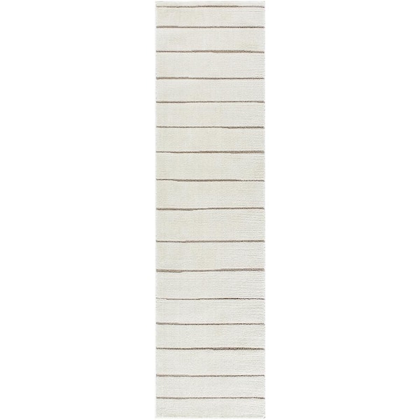 Linabiss x Our PNW Home Cascade Striped Ivory/Taupe 3 ft. x 12 ft. Global Indoor Area Rug
