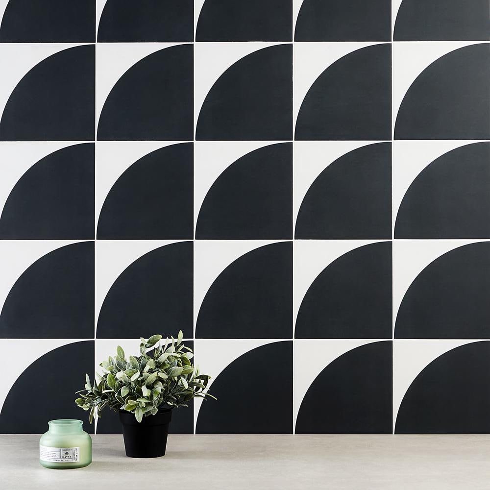Tarin 8" x 8" Black and White Porcelain Tile