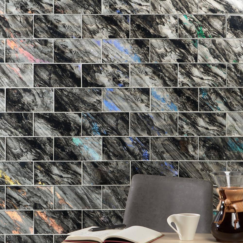 Astral Polished Black Glass Rectangular Wall Tile