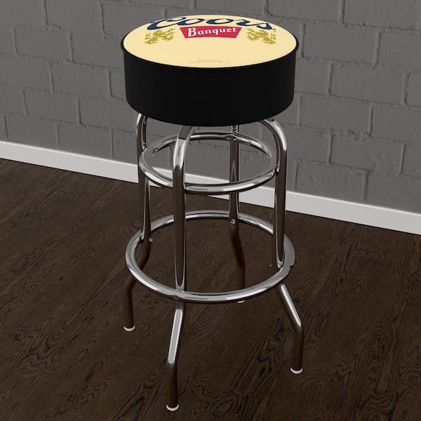 Unbranded Coors Banquet Logo 31 in. Yellow Backless Metal Bar Stool with Vinyl Seat