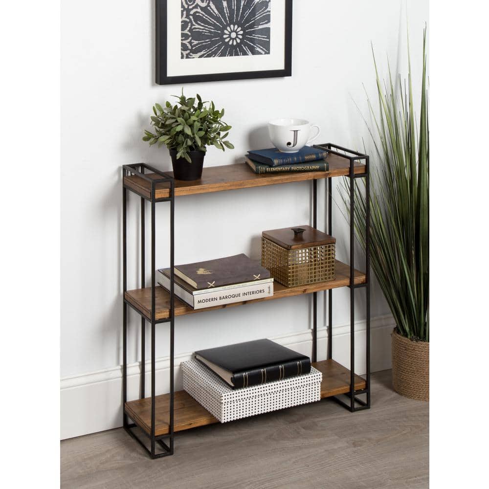 Rustic Black Metal and Wood 26''x30.5'' Floating Wall Shelf